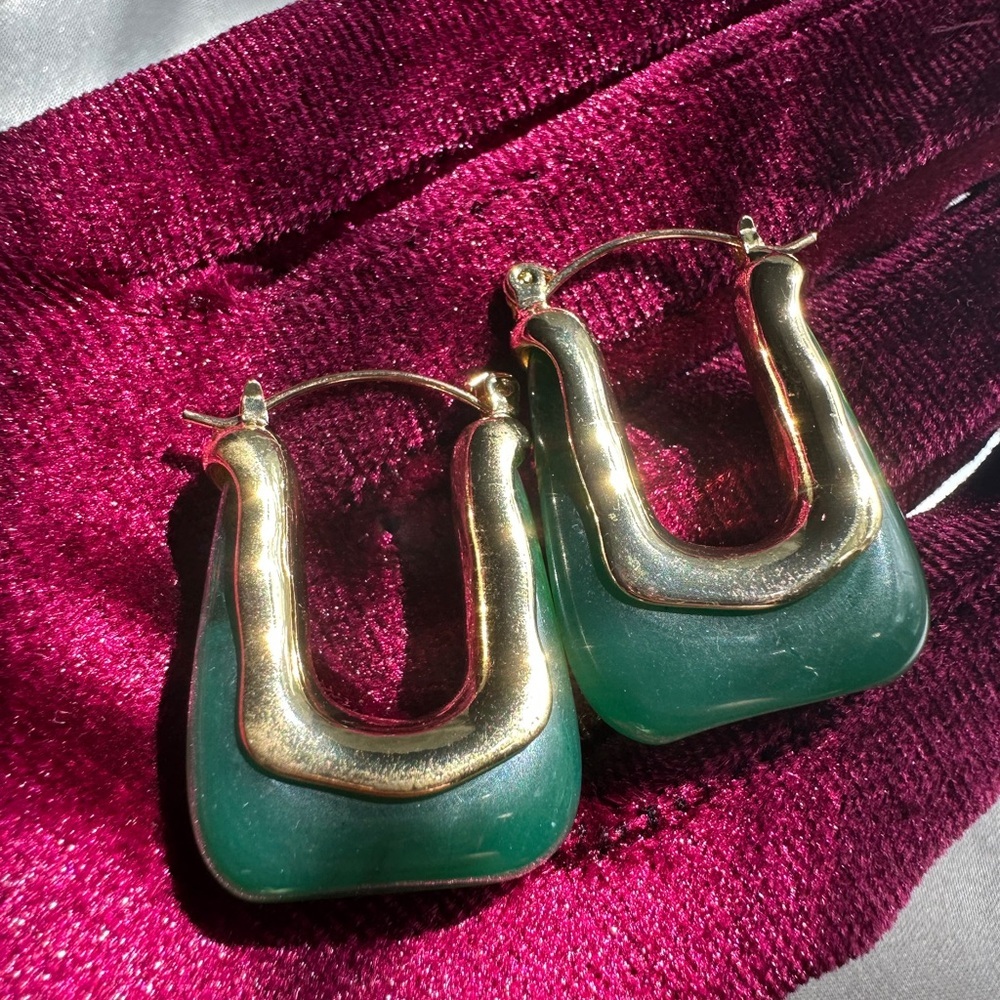 Anthropologie Gold and Green Statement Earrings - Picture 12 of 13